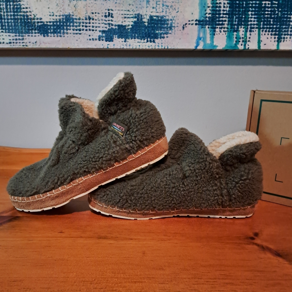 Ll Bean Cozy Green Boot Slippers Size 8